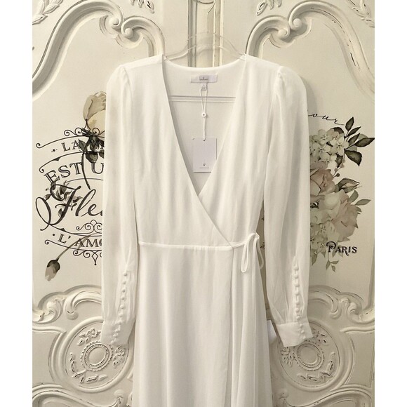 Lulus My Whole Heart Dress Women's S White Maxi Long Sleeve Wrap NWT - Picture 9 of 14